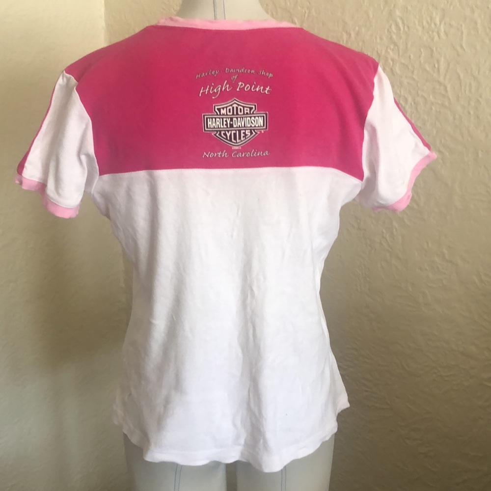 Harley-Davidson White Pink Glitter Logo Tee Shirt Top XL - Picture 4 of 10